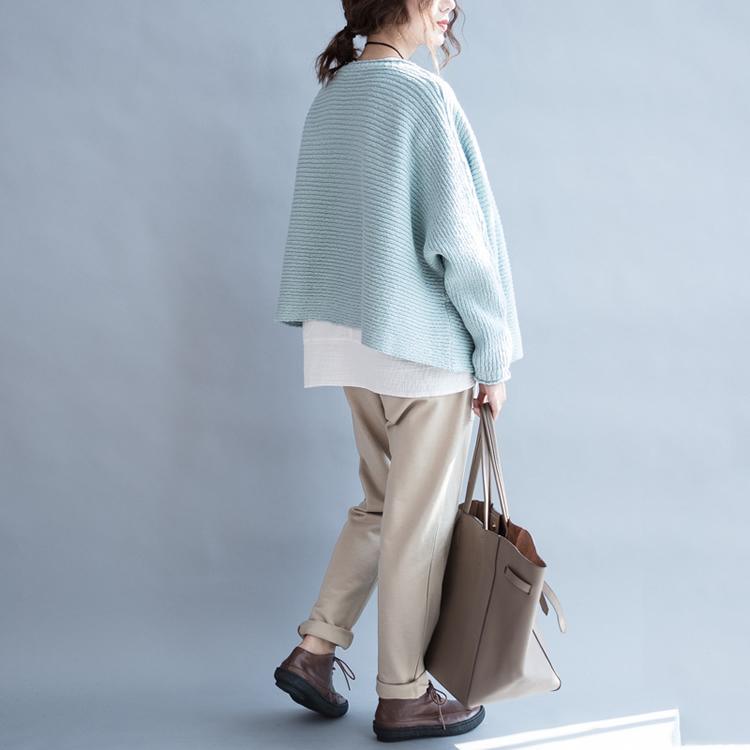 Light blue knit cardigans womens short sweater coat cotton knit - Omychic