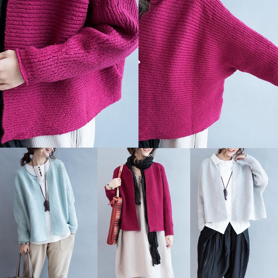 Light blue knit cardigans womens short sweater coat cotton knit - Omychic