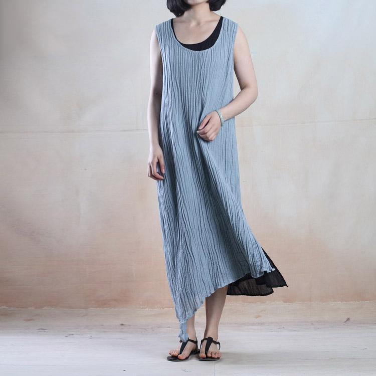 Light blue layered long linen sundress linen maxi dress - Omychic