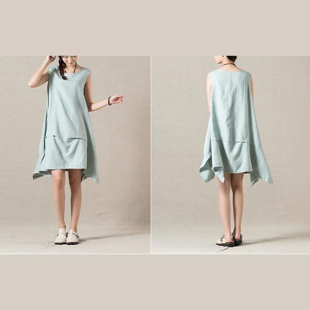 Yellow layered linen dress sleeveless cotton sundress - Omychic