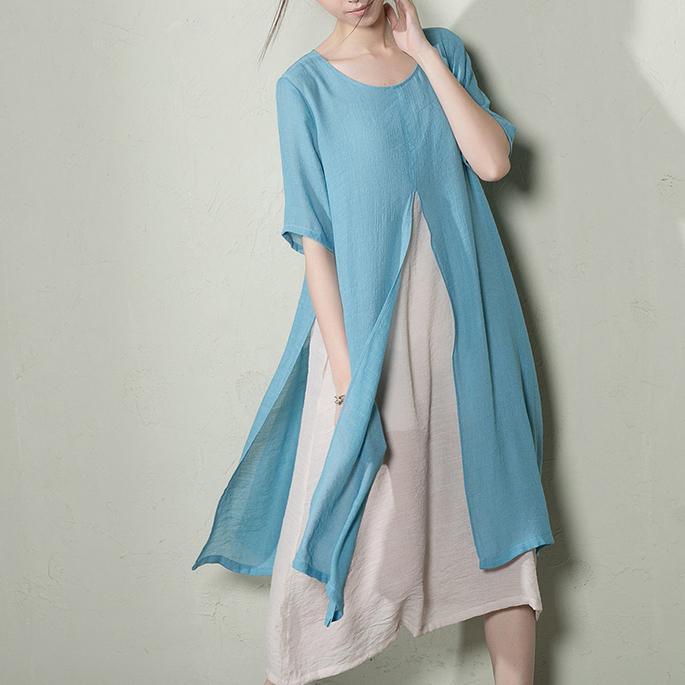 Light blue layered summer dress long cotton maxi dresses plus size - Omychic