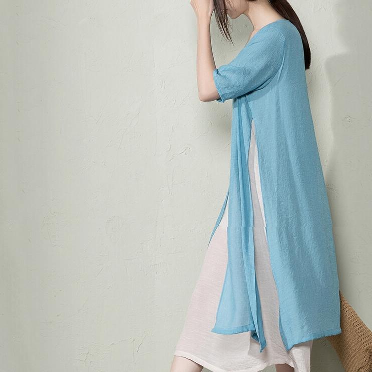 Light blue layered summer dress long cotton maxi dresses plus size - Omychic