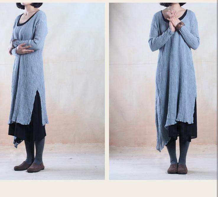 Light blue linen dress maxis Asymmetric dresses - Omychic