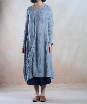 Light blue long linen dress maxis loose caftan gown- when a leaf turns green - Omychic