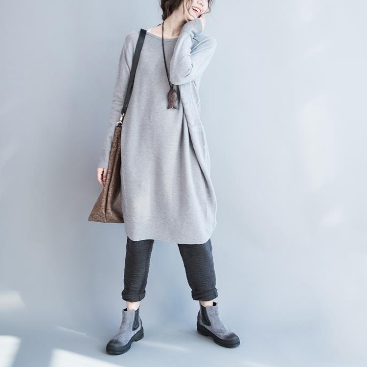 Light gray cotton sweater dress oversize knit dresses wool sweaters - Omychic