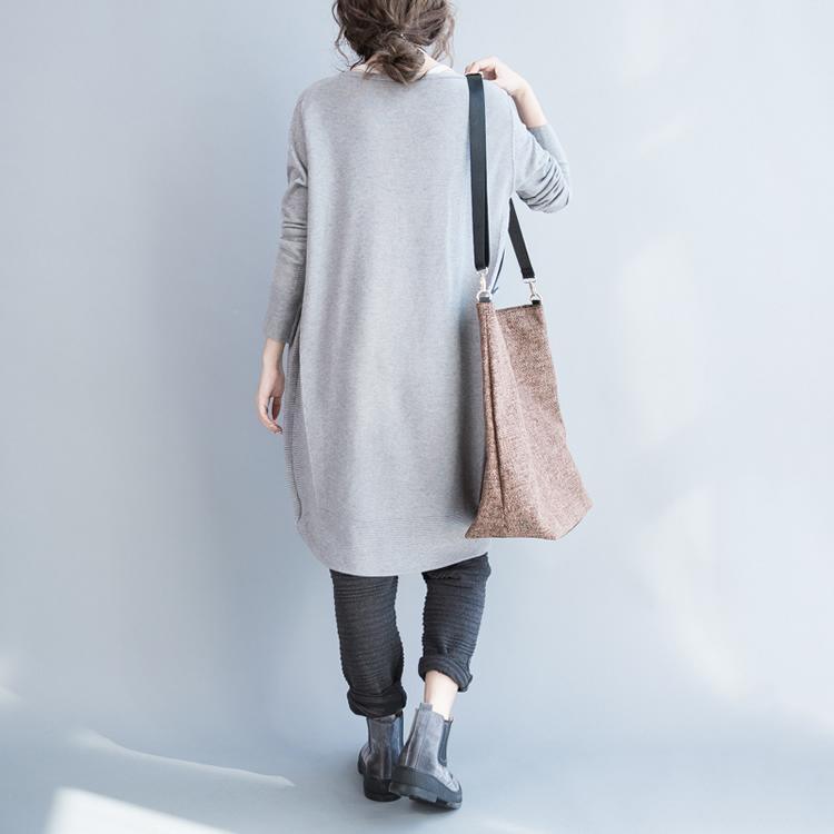 Light gray cotton sweater dress oversize knit dresses wool sweaters - Omychic