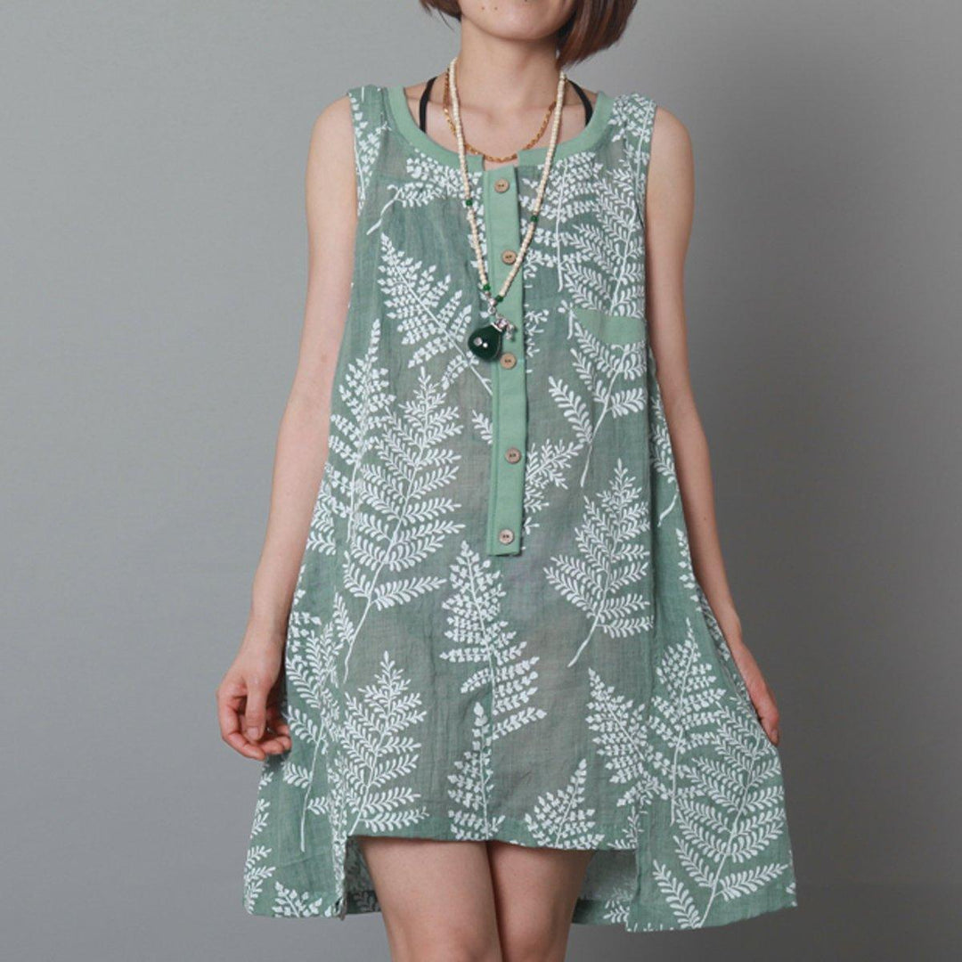 Light gray cotton tank sundress floral summer dress long shirt - Omychic