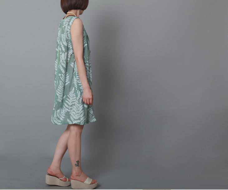 Light gray cotton tank sundress floral summer dress long shirt - Omychic