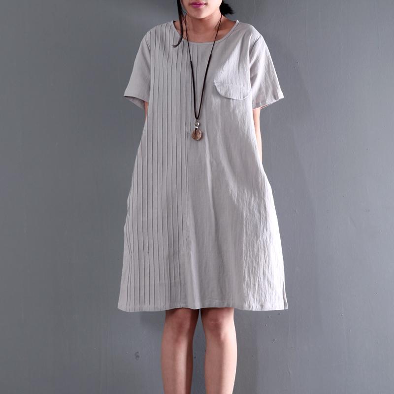 Light gray linen summer shift dress plus size sundress blouse top quality - Omychic