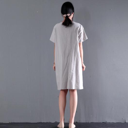 Light gray linen summer shift dress plus size sundress blouse top quality - Omychic