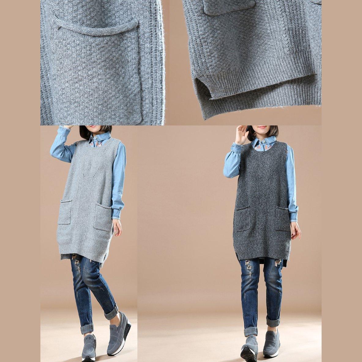 Light gray long sweater vest knit dress - Omychic