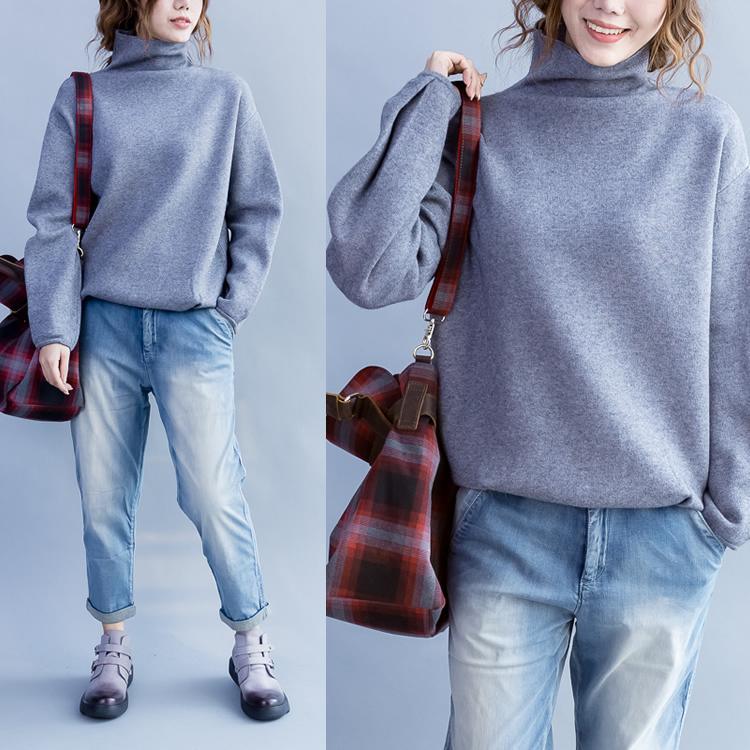Light gray womens cashmere sweaters long sleeve knitted sweater chunky style - Omychic