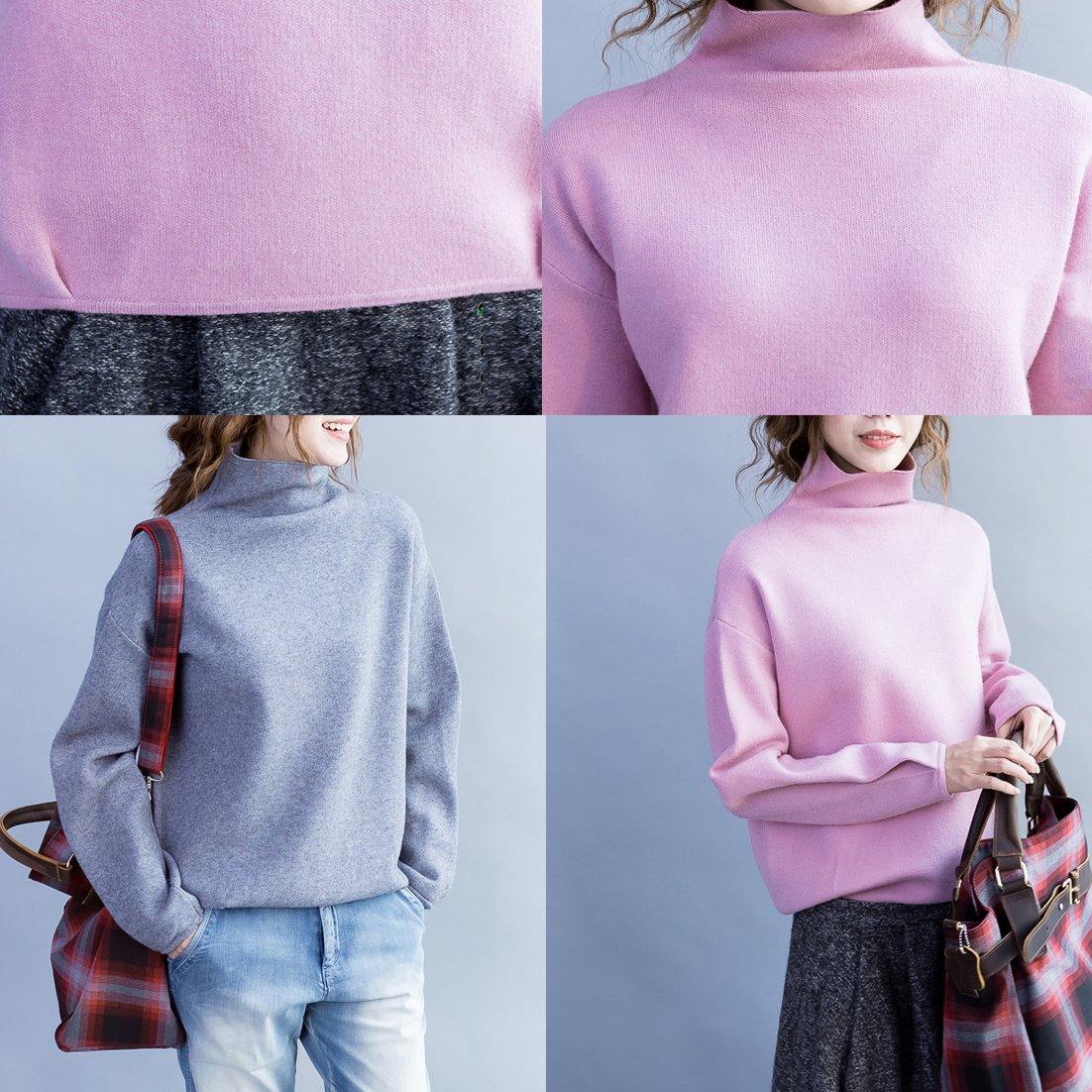 Light gray womens cashmere sweaters long sleeve knitted sweater chunky style - Omychic
