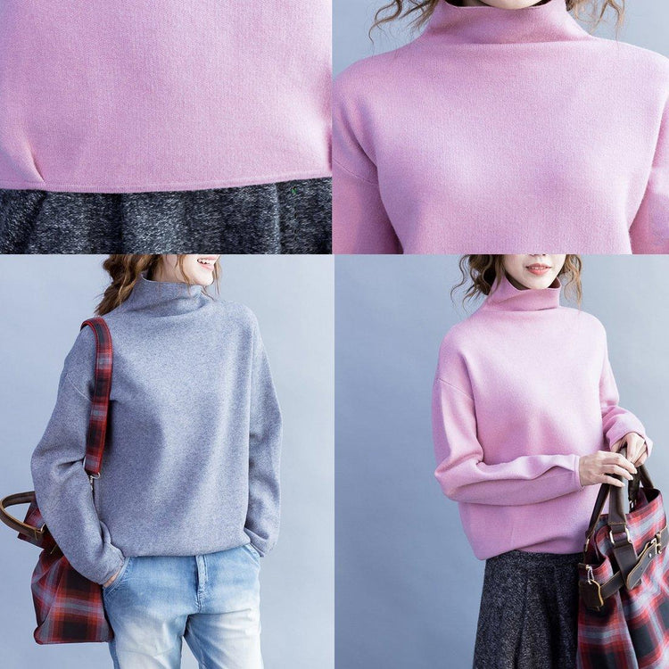 Light gray womens cashmere sweaters long sleeve knitted sweater chunky style - Omychic