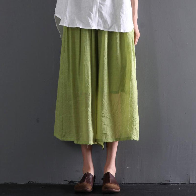 Light green cotton skirt pants wide leg trousers plus size - Omychic