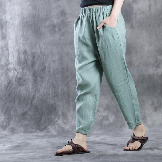 Light green linen pants  fall - Omychic