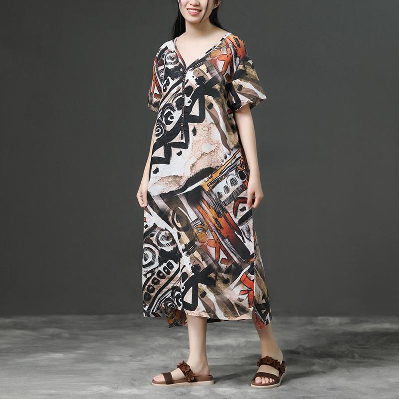 Linen Loose Summer Printing Casual Dress - Omychic
