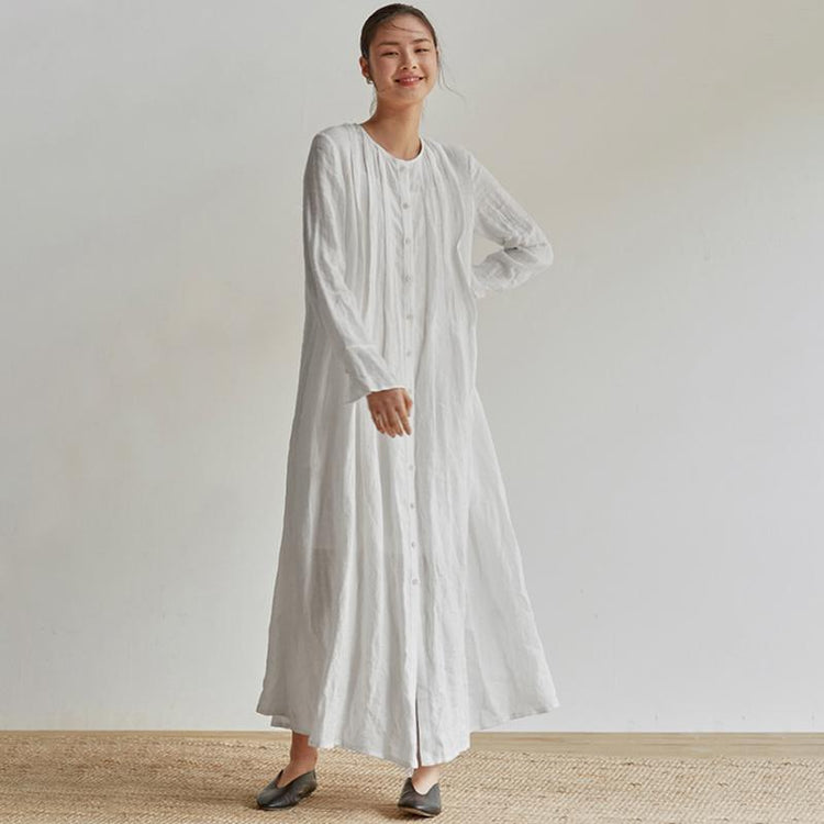 Linen Organ Pleats Solid Color Elegant Dress - Omychic