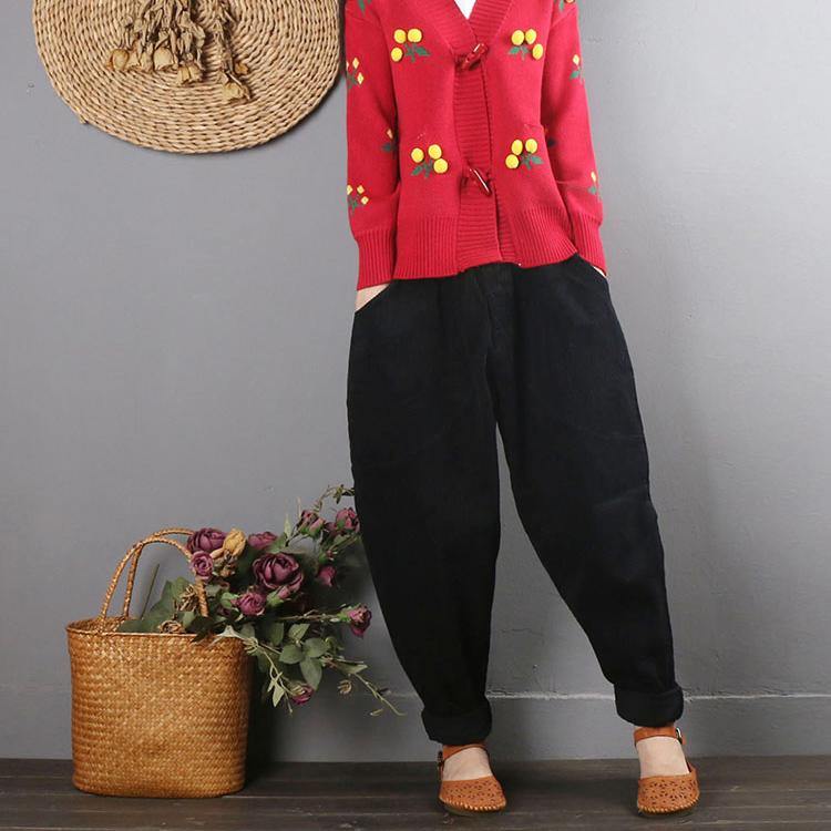 Literary Fan Casual Pants Women's Autumn Large Size Loose black Corduroy Harem Pants - Omychic