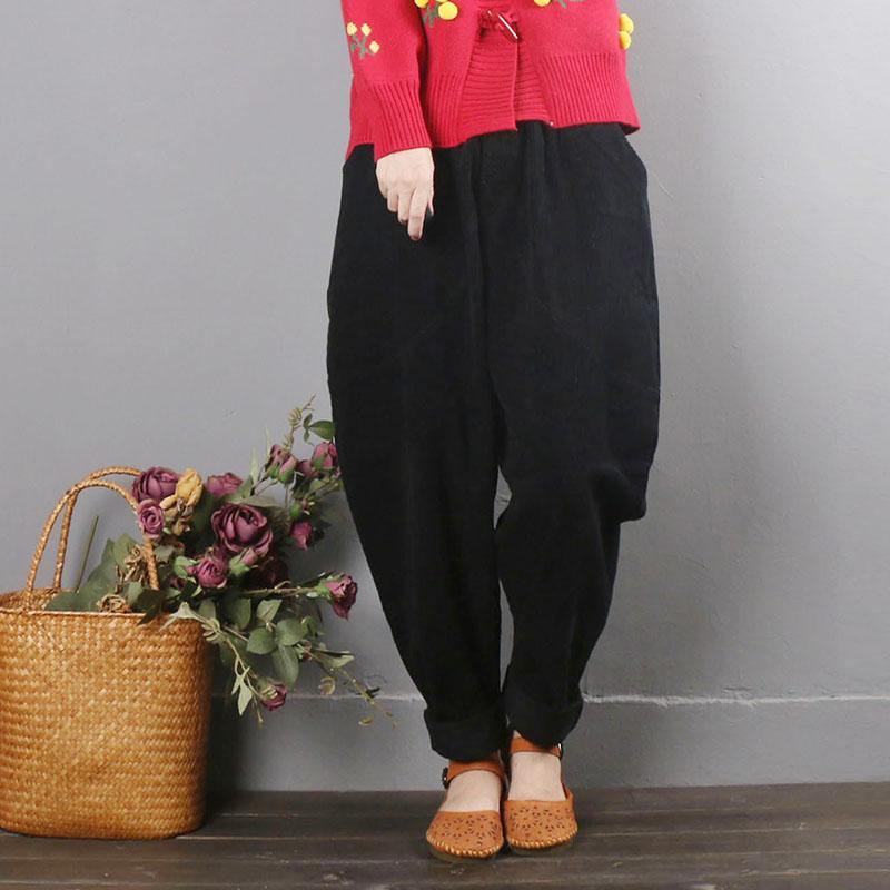 Literary Fan Casual Pants Women's Autumn Large Size Loose black Corduroy Harem Pants - Omychic