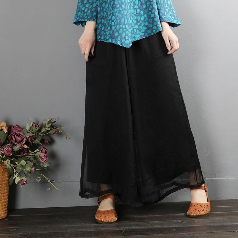 Literary casual trousers loose linen black culottes - Omychic