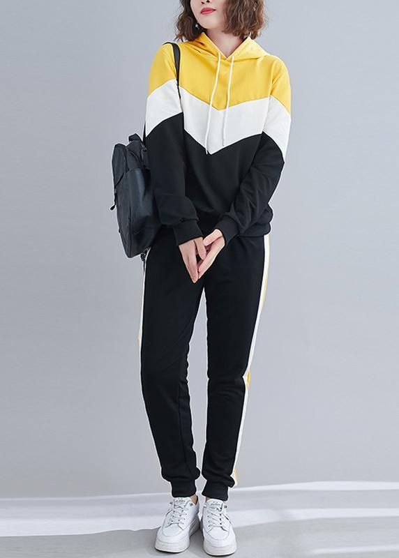 Long Sleeve Hooded Yellow Loose Fashion Suit For Women - Omychic