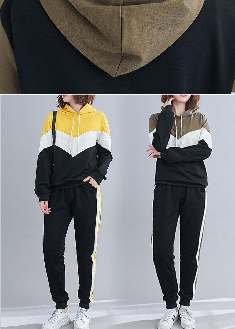 Long Sleeve Hooded Yellow Loose Fashion Suit For Women - Omychic