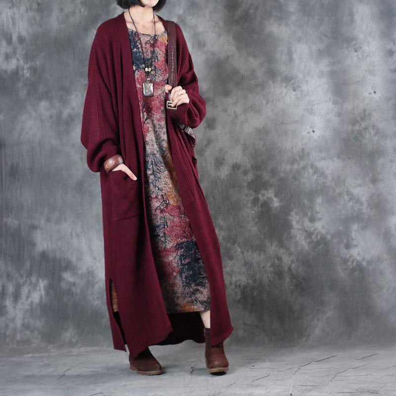 Long casual sweater cardigans plus size pockets tie waist knit trench coat - Omychic