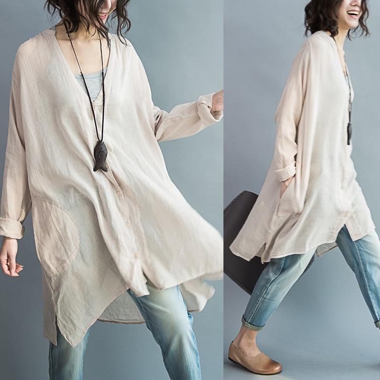 Long sleeve cozy cotton dress oversize tunic cotton shirts plus size cotton tops - Omychic