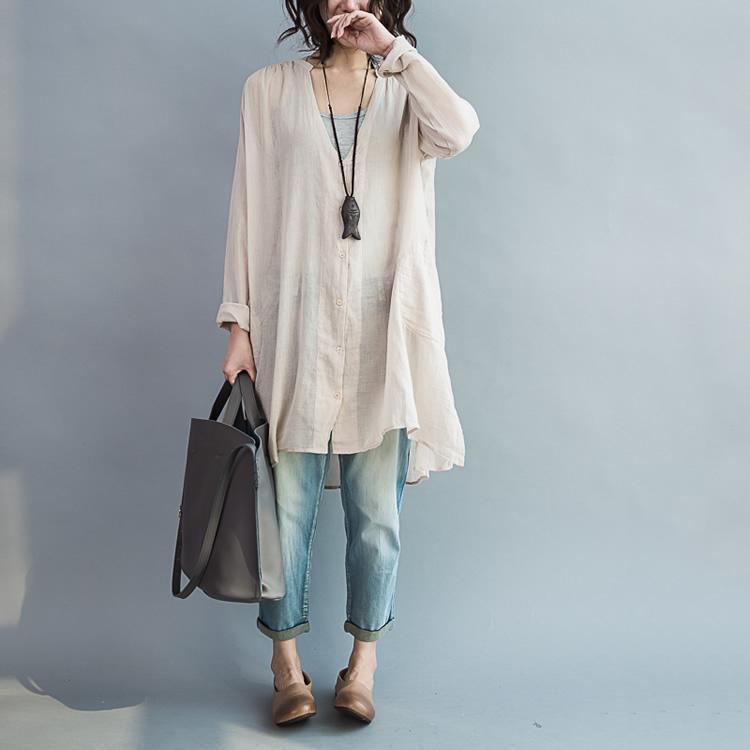 Long sleeve cozy cotton dress oversize tunic cotton shirts plus size cotton tops - Omychic
