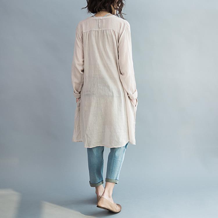 Long sleeve cozy cotton dress oversize tunic cotton shirts plus size cotton tops - Omychic