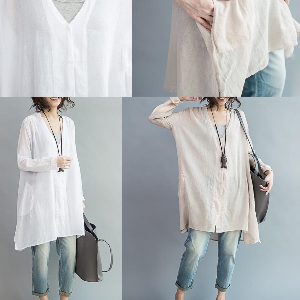 Long sleeve cozy cotton dress oversize tunic cotton shirts plus size cotton tops - Omychic