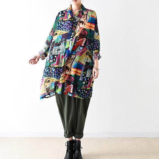 Long sleeve print chiffon blouse long shirt fall top - Omychic