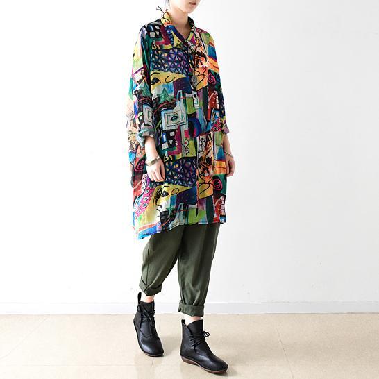 Long sleeve print chiffon blouse long shirt fall top - Omychic