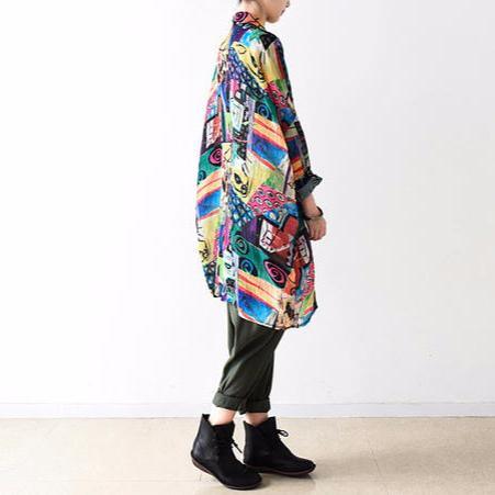 Long sleeve print chiffon blouse long shirt fall top - Omychic