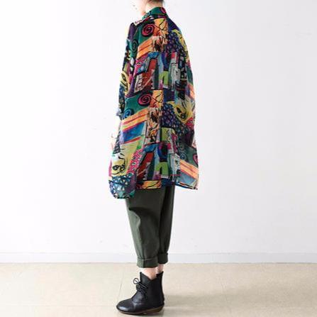 Long sleeve print chiffon blouse long shirt fall top - Omychic