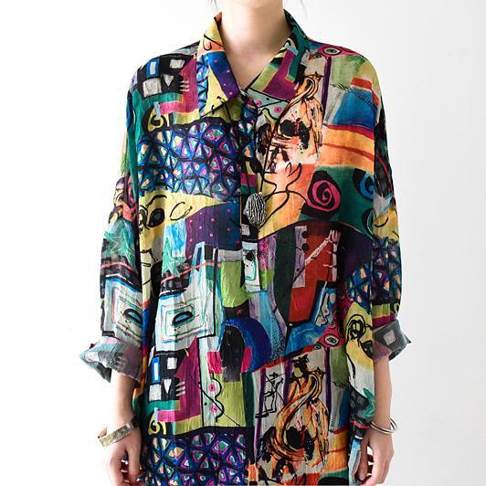 Long sleeve print chiffon blouse long shirt fall top - Omychic