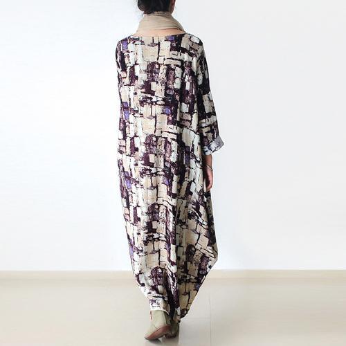 Long sleeve print linen maxi dresses winter dresses oversize - Omychic