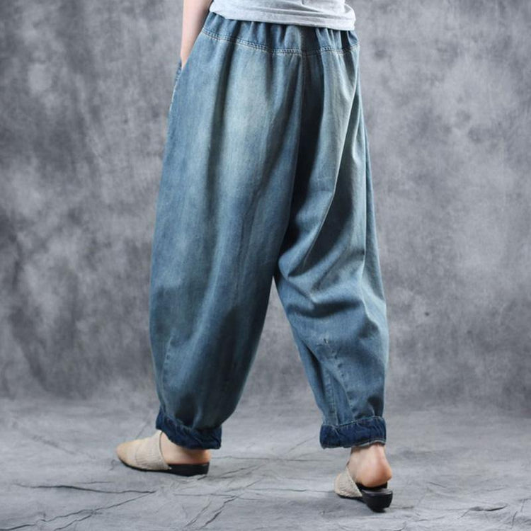 Loose 2021 denim blue cotton leisure travel harem pants women's autumn new style - Omychic