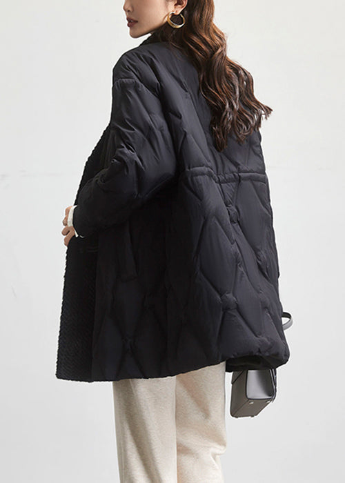 Loose Black Button Pockets Patchwork Duck Down Coats Spring