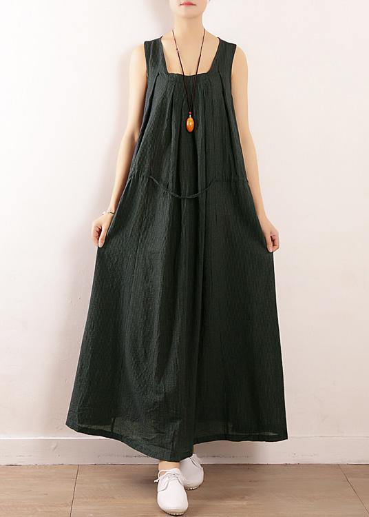 Loose Black Party Dress Summer Sleeveless Linen Dress - Omychic