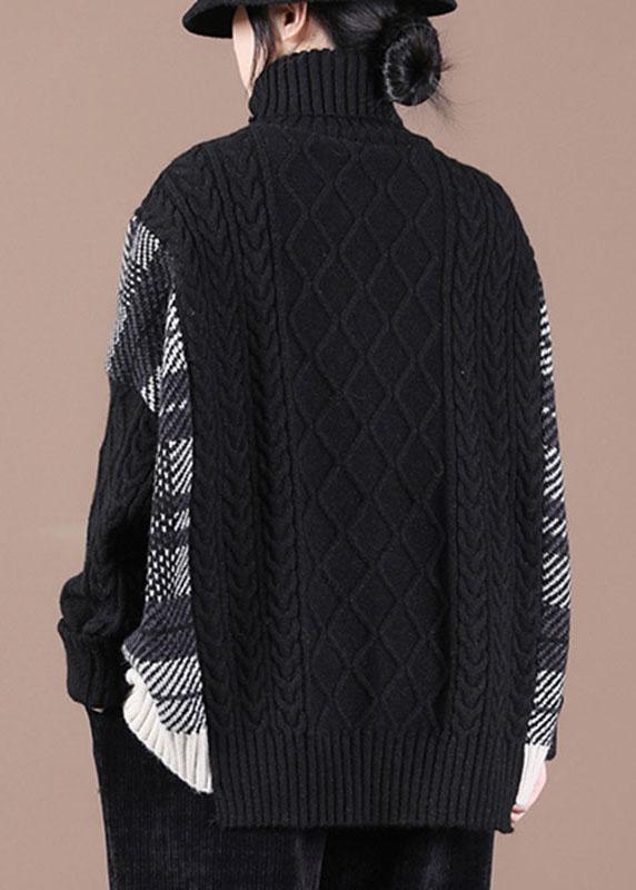 Loose Black Patchwork Fall Knit Sweater - Omychic