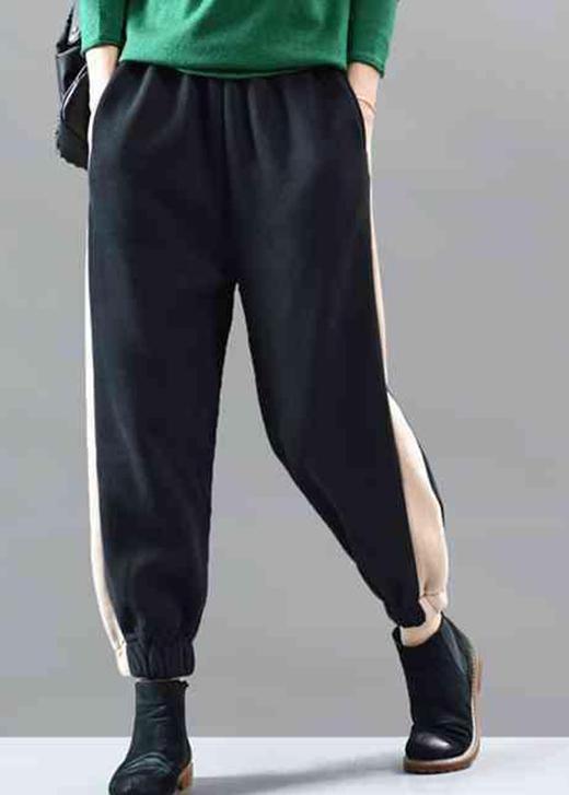 Loose Black PocketsPatchworkSports Winter Pants - Omychic