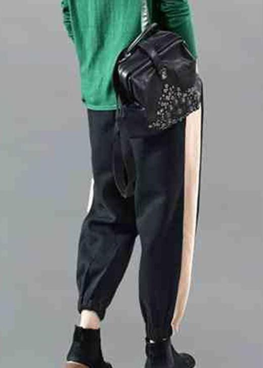 Loose Black PocketsPatchworkSports Winter Pants - Omychic