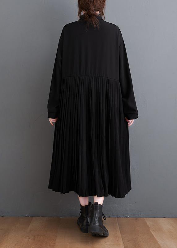 Loose Black Tunic Dress Lapel large hem Kaftan Spring Dress - Omychic