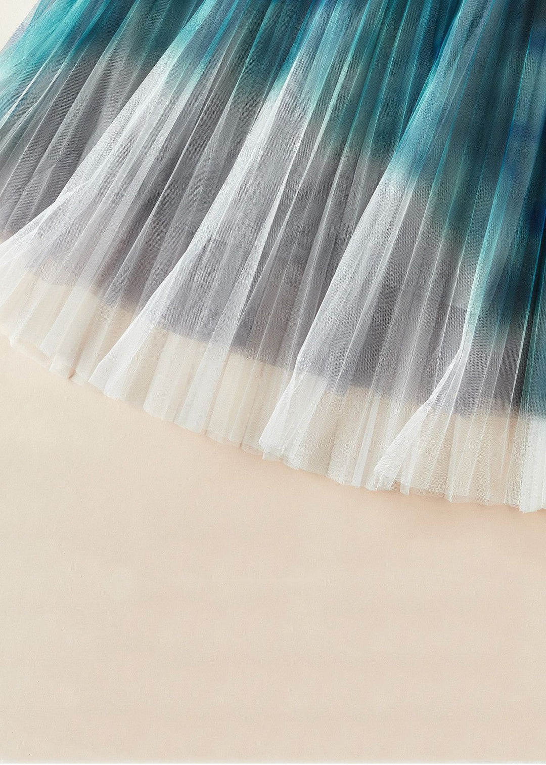 Loose Blue Gradient Color Elastic Waist Tulle Pleated Skirt Summer