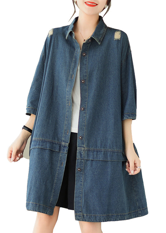 Loose Blue Peter Pan Collar Patchwork Denim Coat Bracelet Sleeve