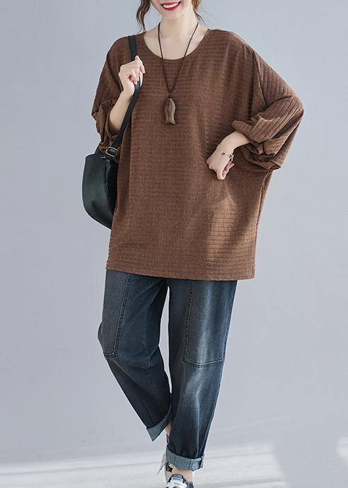 Loose Chocolate U Neck Top - Omychic