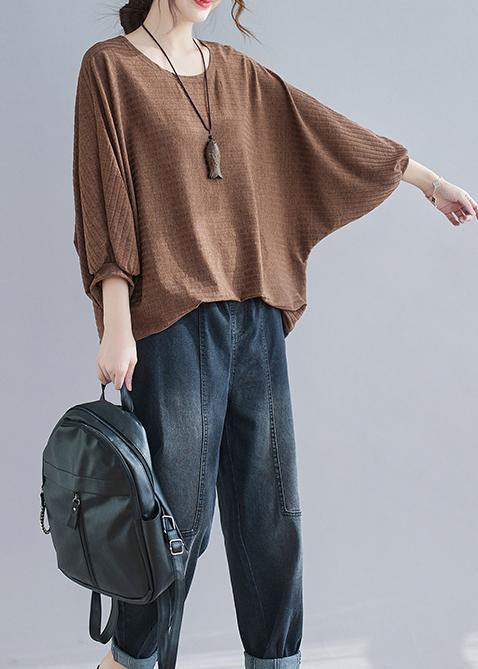 Loose Chocolate U Neck Top - Omychic