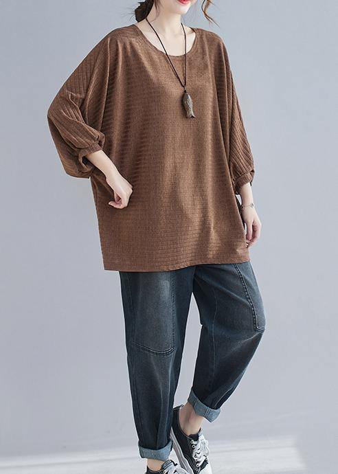 Loose Chocolate U Neck Top - Omychic